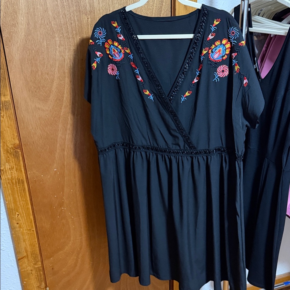 SHEIN Black Dress with Colorful Embroidery